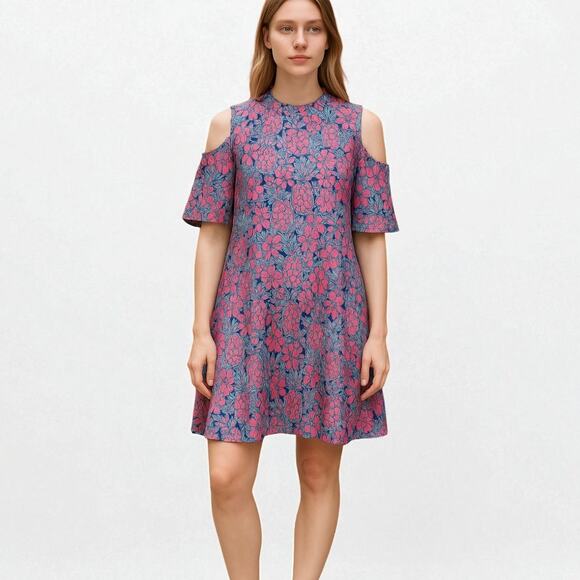 2/$15 Simply Southern Pineapple Print Cold Shoulder Dress Pockets Size M - Picture 1 of 11